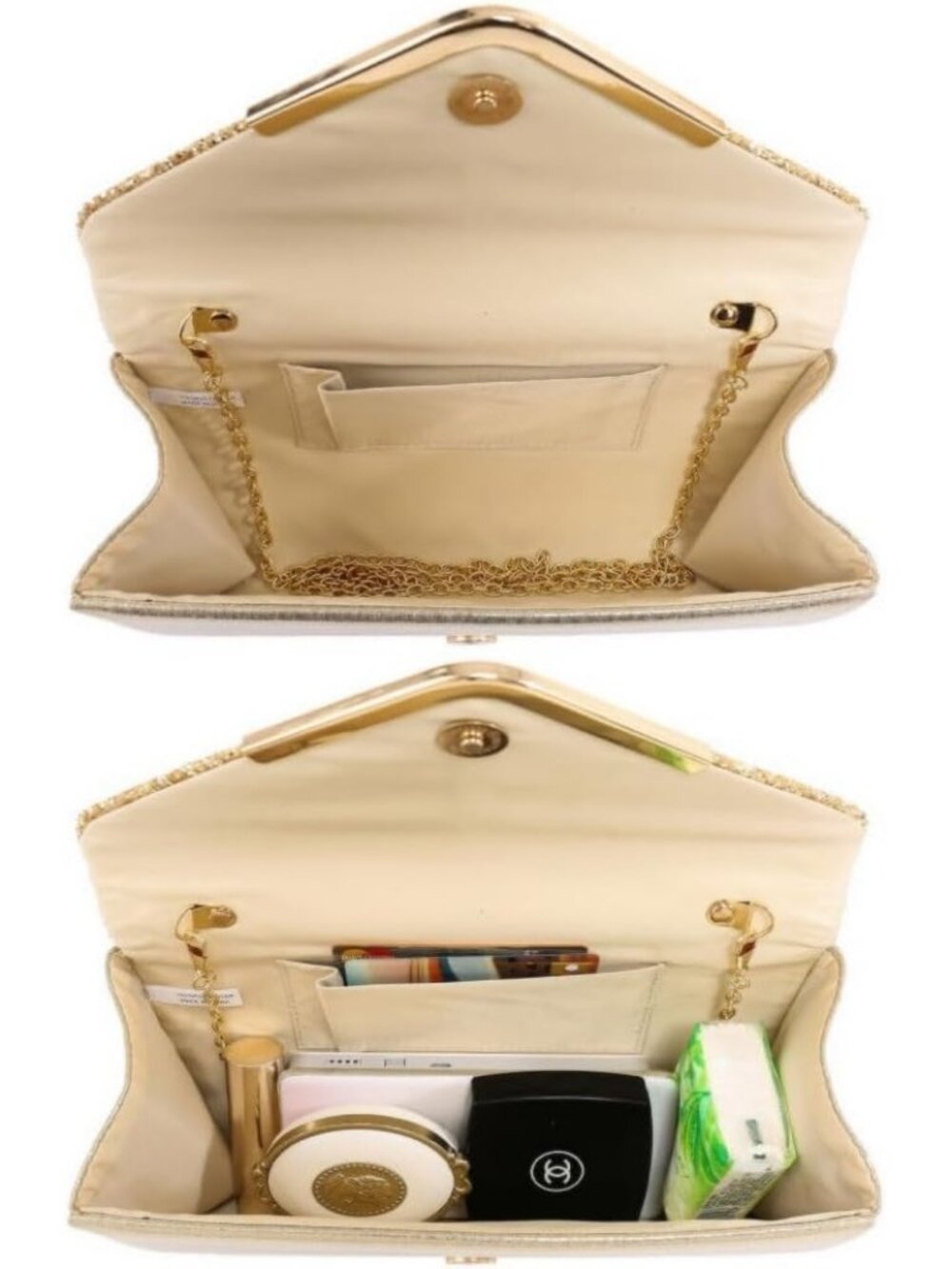 Women's Gold Glitter Clutch Purses For Wedding Party Prom With Shoulder Strap - Picture 5 of 6